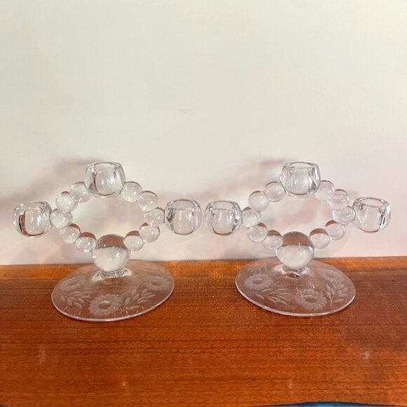 Pair of Vintage Hughes Cornflower Imperial Tri (3) Tier Bubble Candle Holders - Picture 1 of 6
